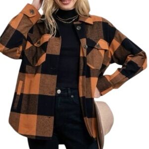 Blu Pepper Flannel Buffalo Print Shacket In Autumn Fall Colors Size Medium EC